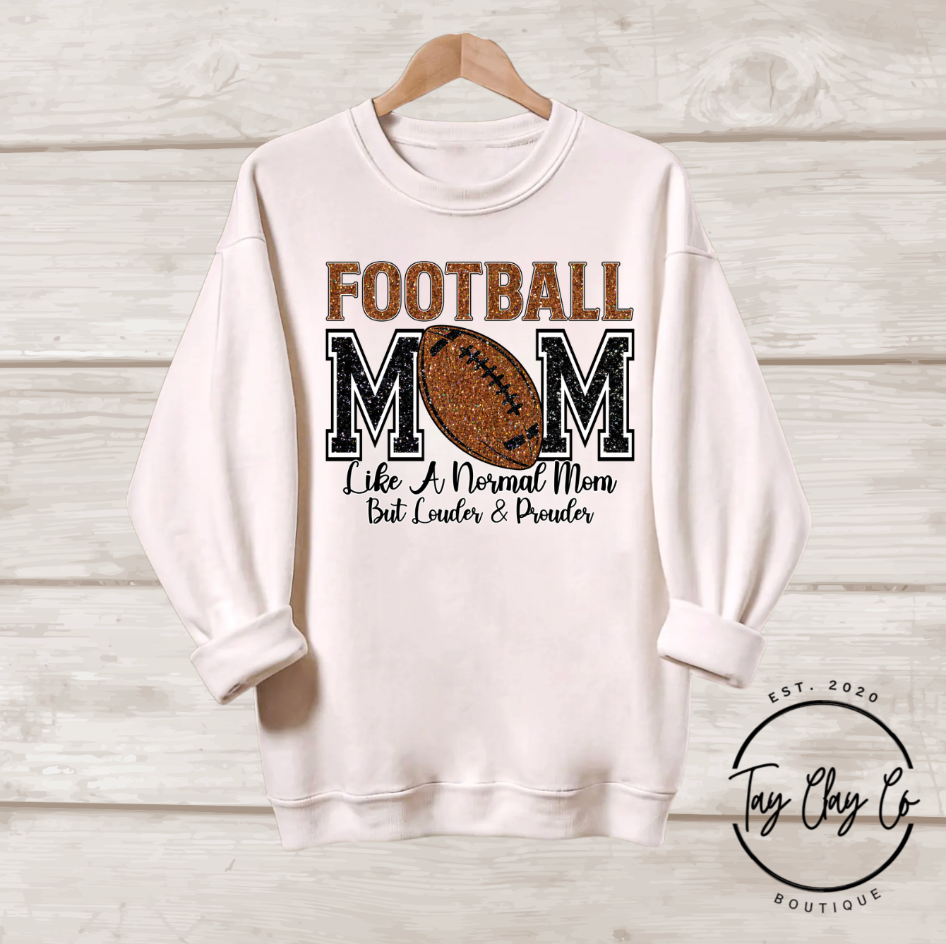 FOOTBALL MOM FAUX GLITTER SWEATSHIRT