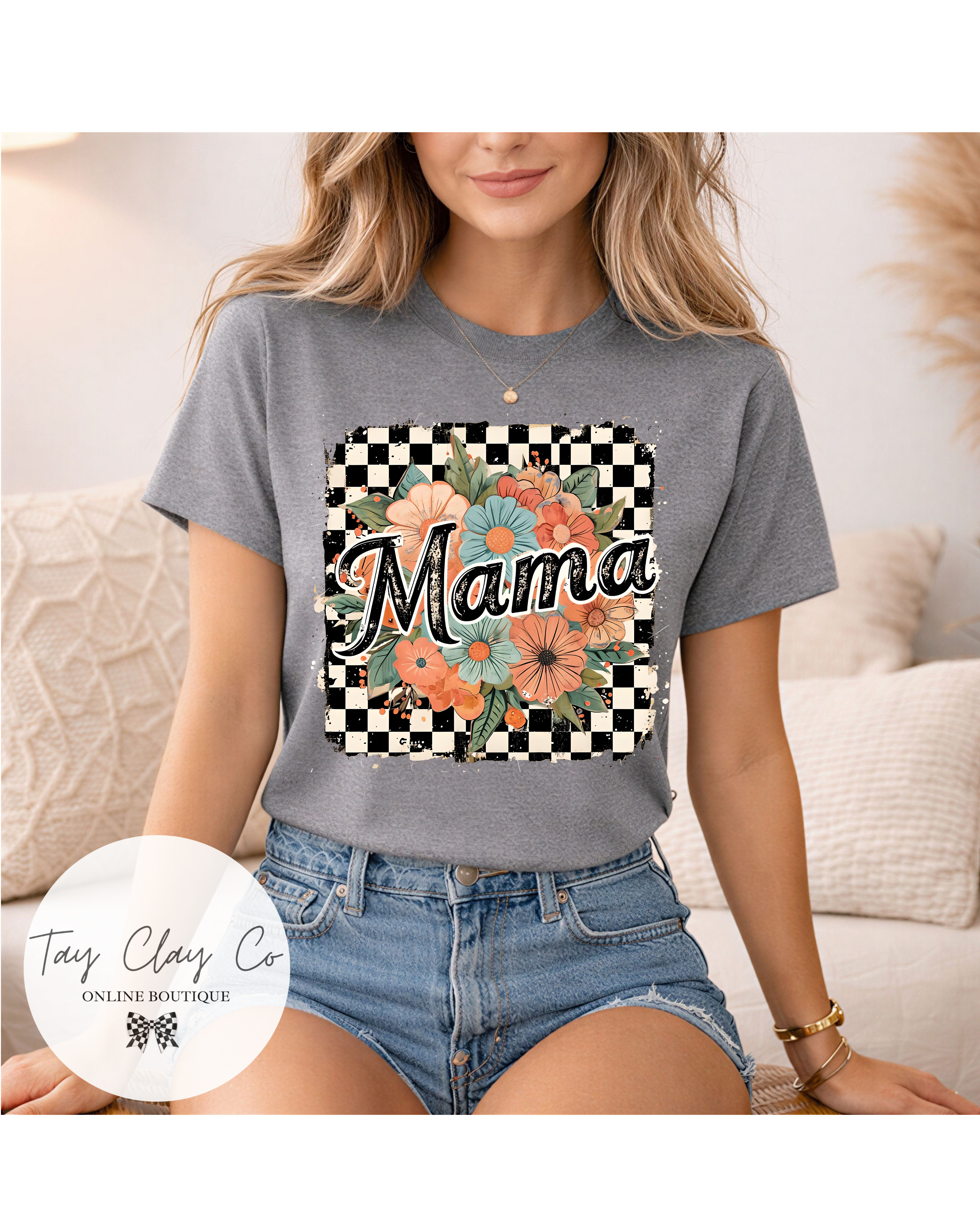 MAMA FLORAL CHECKERED