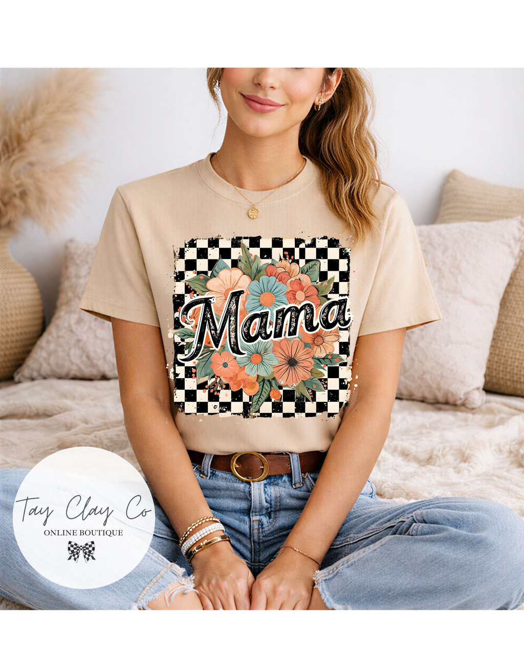 MAMA FLORAL CHECKERED