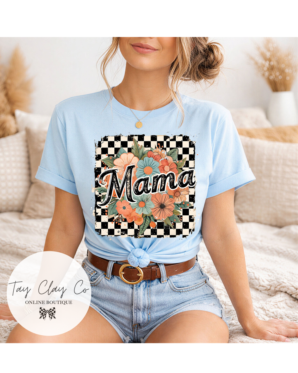 MAMA FLORAL CHECKERED