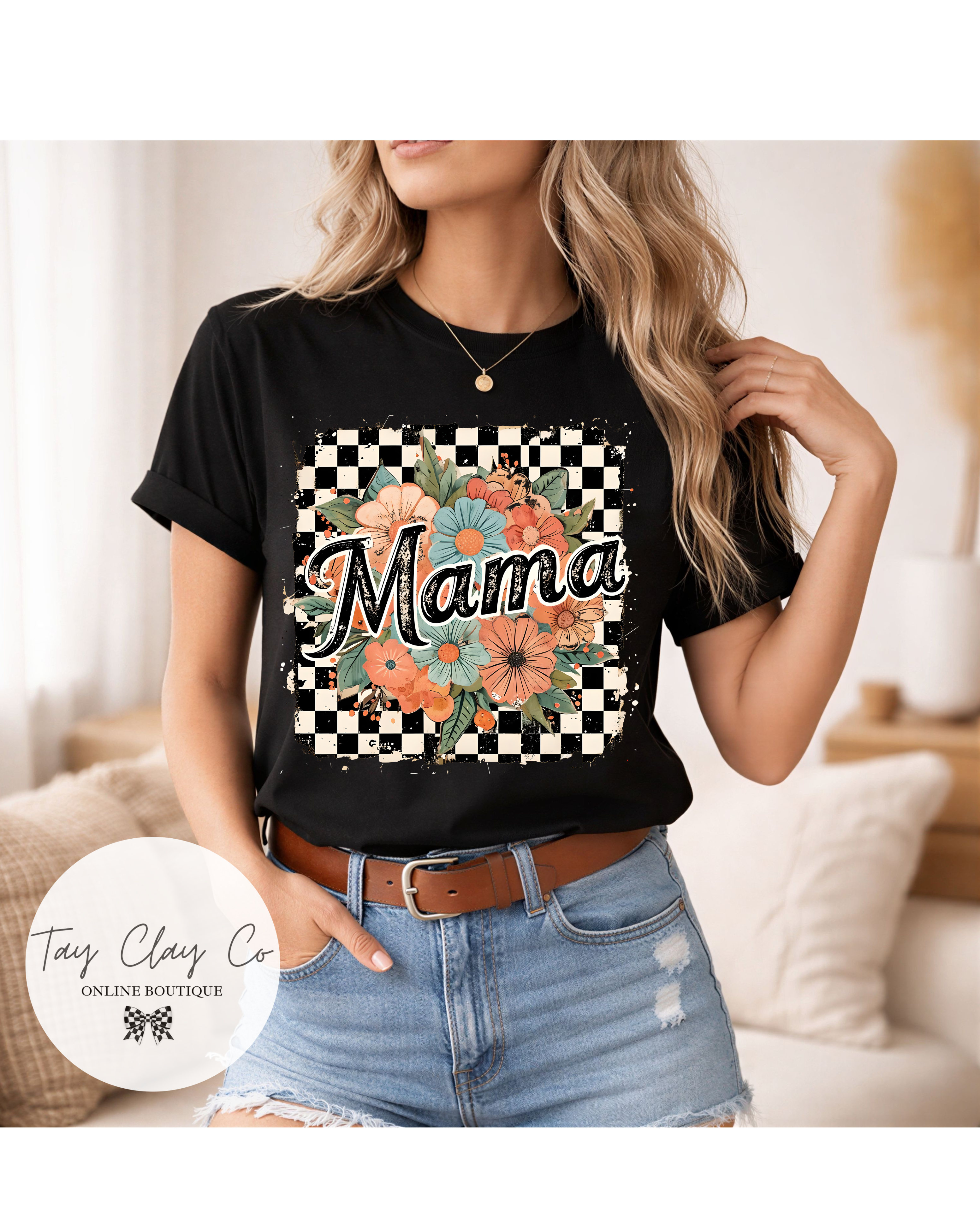 MAMA FLORAL CHECKERED