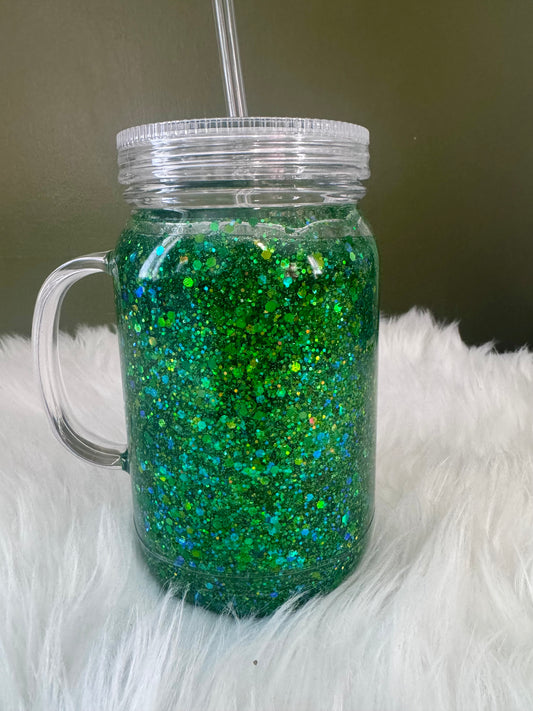 GREEN/BLUE SHIFT HOLOGRAPHIC 24OZ MASON JAR TUMBLER