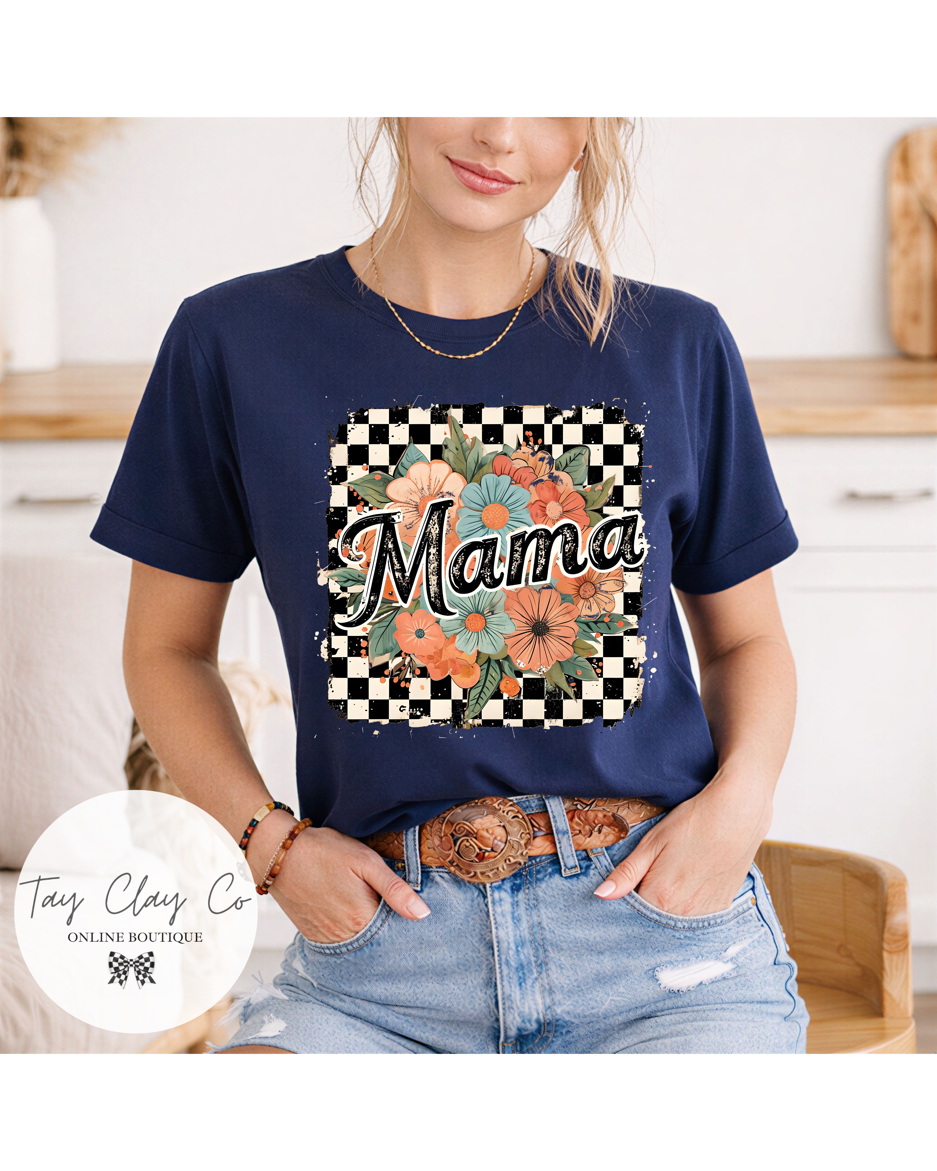 MAMA FLORAL CHECKERED