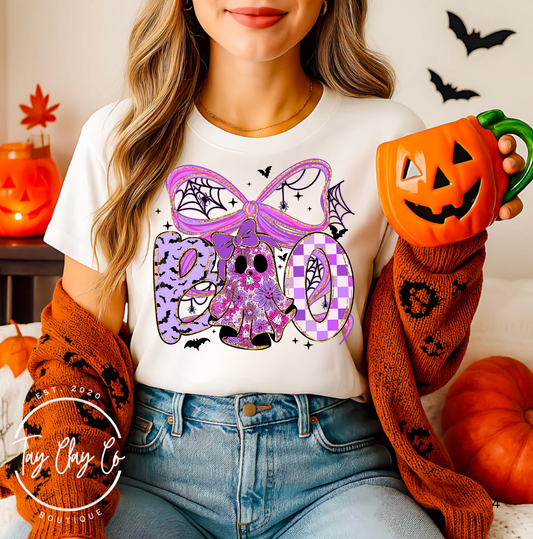 PURPLE FAUX GLITTER BOO DTF