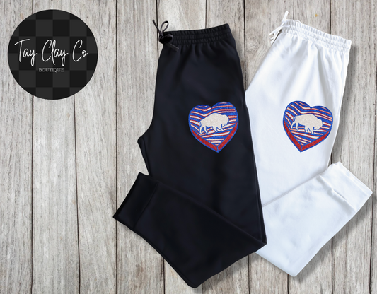 BUFFALO FOOTBALL HEART FAUX SPARKLE SWEATPANTS
